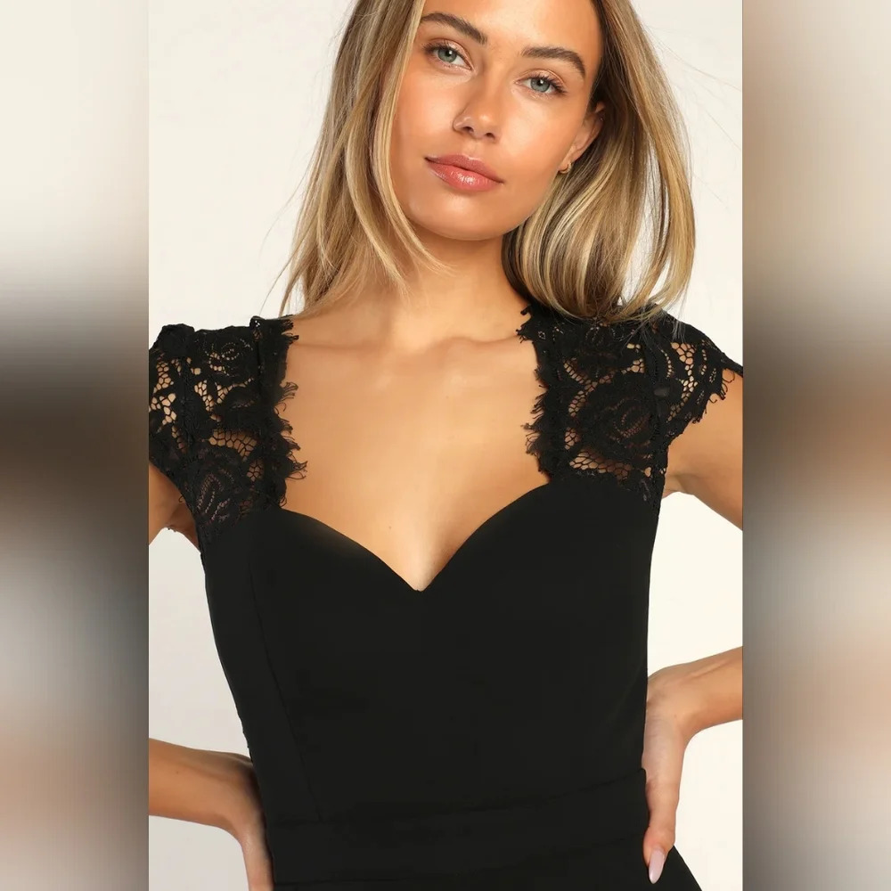 Lulus Momentous Moments Black Lace Backless Maxi Dress XL Wedding Party Guest - Picture 3 of 11